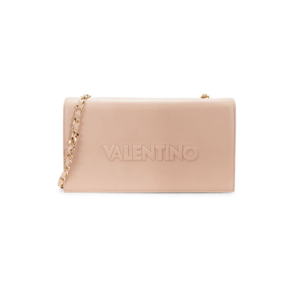 Mario Valentino Lena Logo Cream Leather Shoulder Bag with Chain Strap